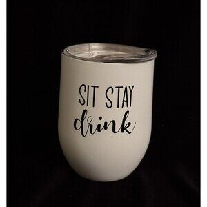 Wine Tumbler Stainless Steel Vacuum Insulated Lid Cup Glass White Novelty